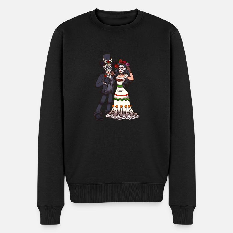 Couple de crânes de sucre - Pull Premium bio Homme - noir