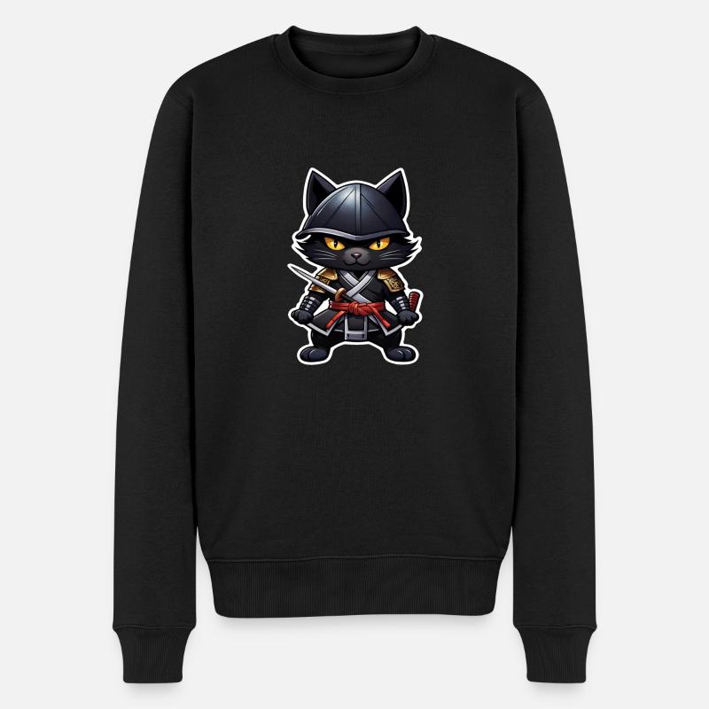 chat ninja - chaton samourai - Pull Premium bio Homme - noir