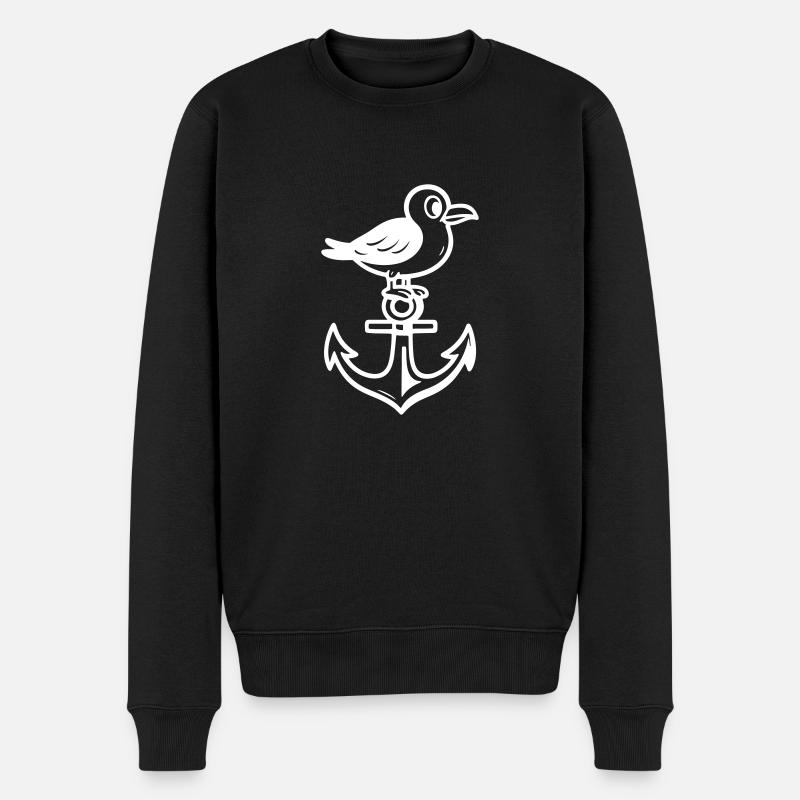 Möwe Anker Comic - Männer Premium Bio Pullover - Schwarz