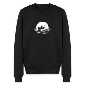 Silhouette eines Anglers - Männer Premium Bio Pullover - Schwarz - Vorne - Nico (187cm)