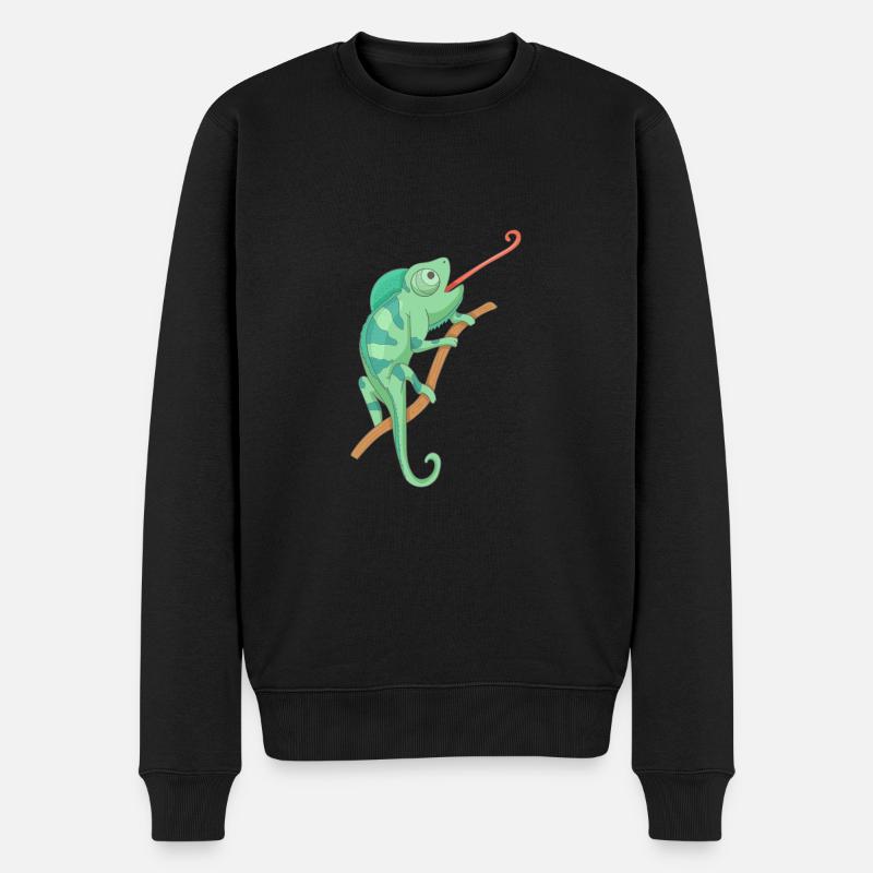 Grünes Chamäleon - Männer Premium Bio Pullover - Schwarz