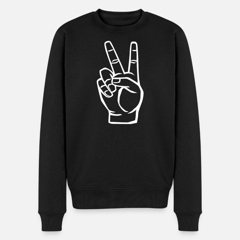 Peace Symbol - Victory Zeichen - Männer Premium Bio Pullover - Schwarz