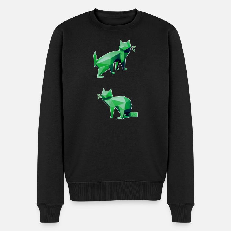 Grüne Geometrie Katzen Duo - Männer Premium Bio Pullover - Schwarz