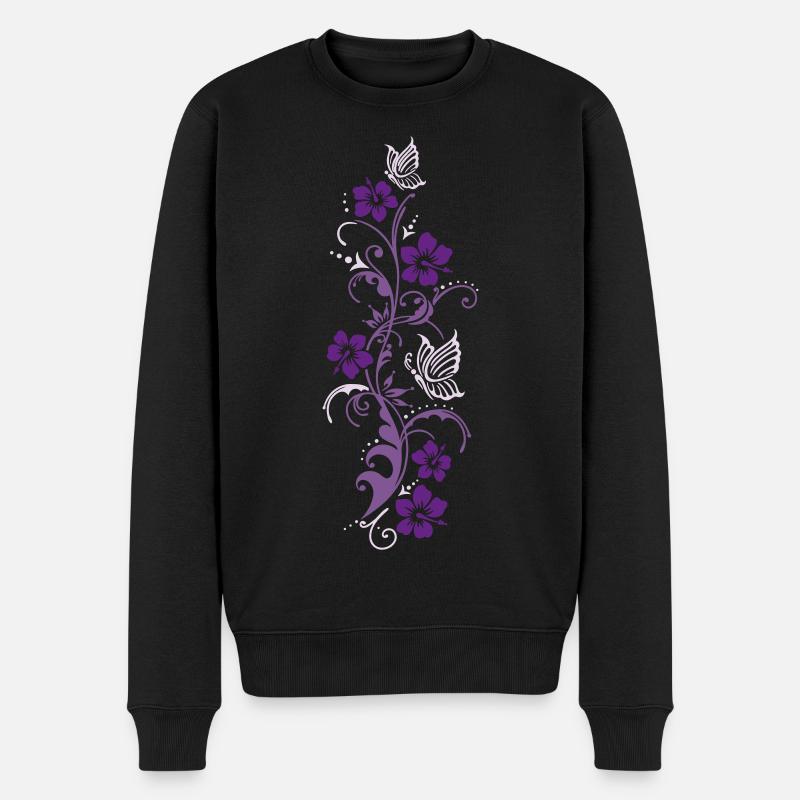 Blumen Hibiskus Schmetterling - Männer Premium Bio Pullover - Schwarz