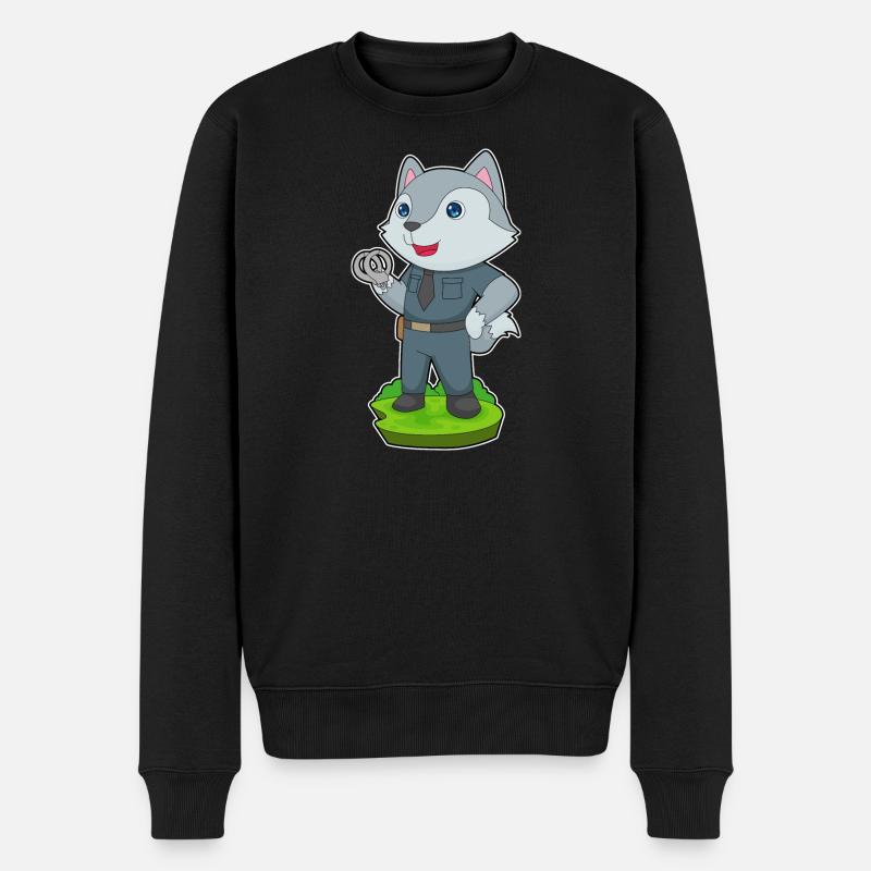 Wolf Polizist Handschellen Polizei - Männer Premium Bio Pullover - Schwarz