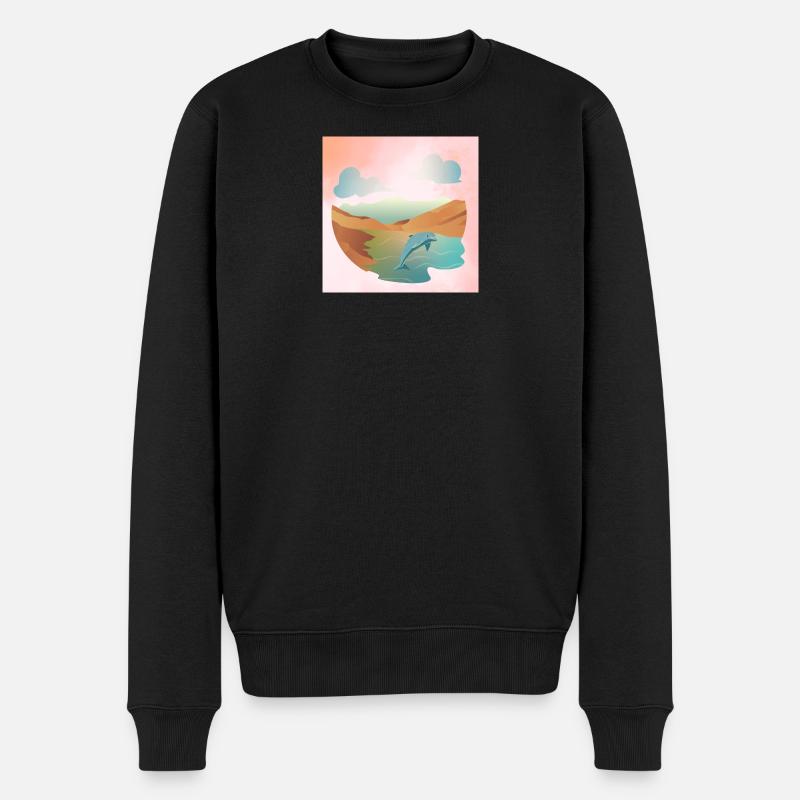 Delfin in Seelandschaft - Männer Premium Bio Pullover - Schwarz
