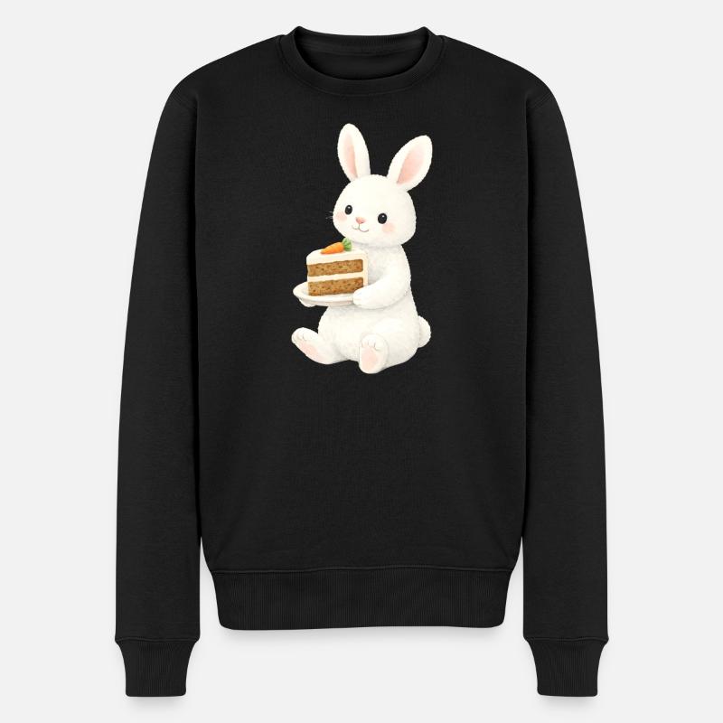 Hase mit Karottenkuchen Illustration  - Männer Premium Bio Pullover - Schwarz