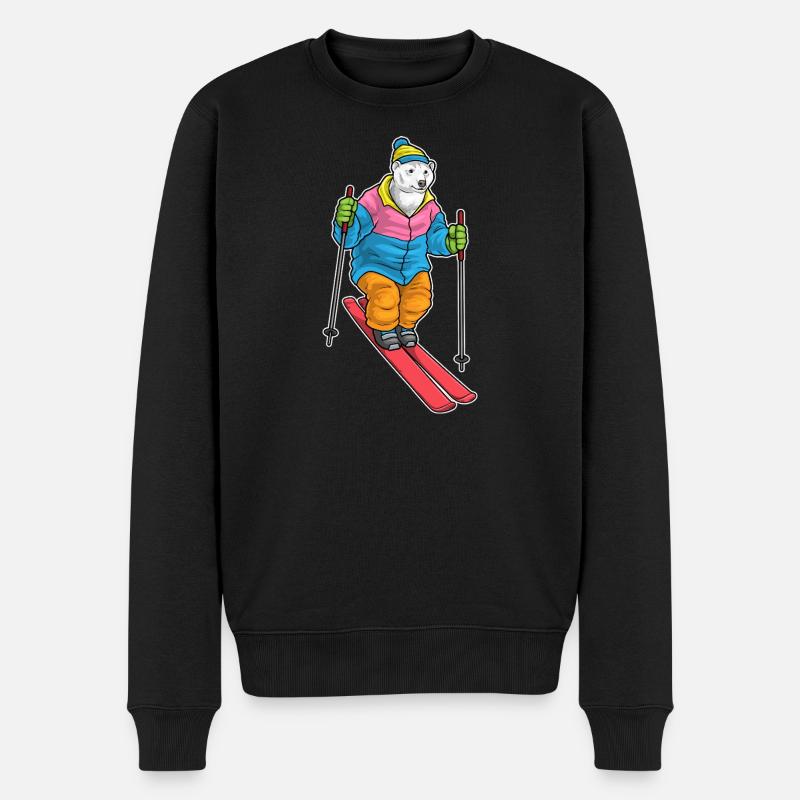 Eisbär Skifahrer Ski Wintersport - Männer Premium Bio Pullover - Schwarz