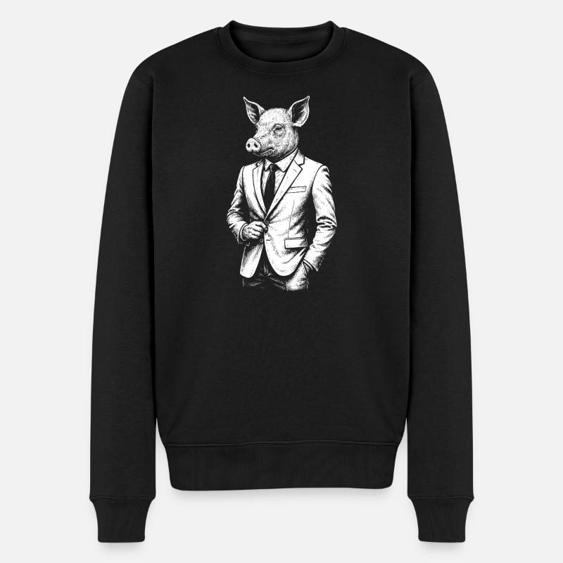 Cochon élégant en costume - Pull Premium bio Homme - noir