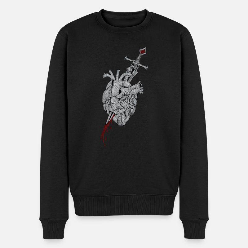 Broken Heart - Schwert durchbohrt Herz - Männer Premium Bio Pullover - Schwarz