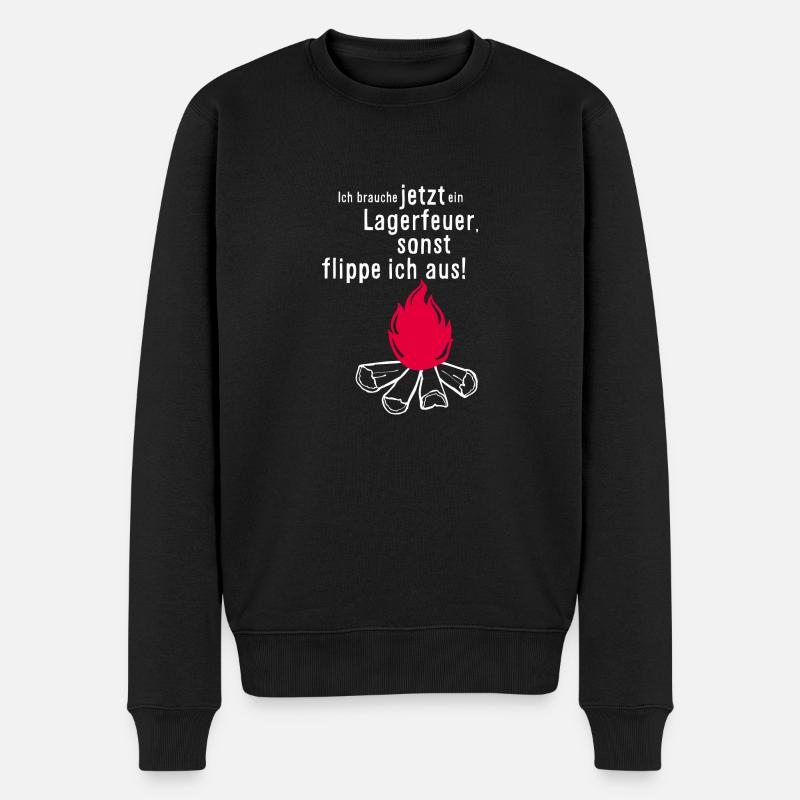 Ich brauche jetzt ein Lagerfeuer - Männer Premium Bio Pullover - Schwarz