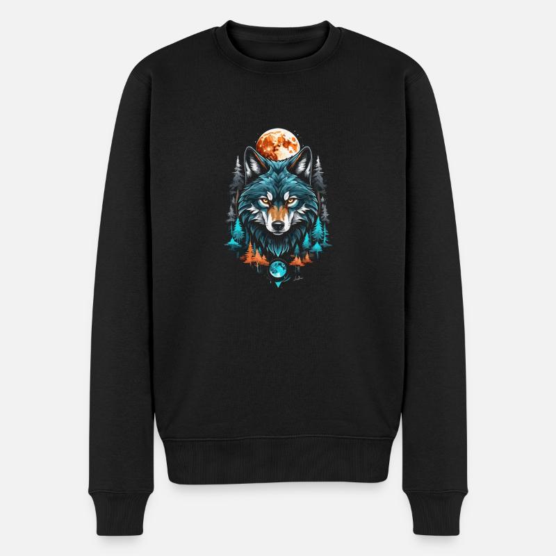 Loup géométrique lune forêt - Pull Premium bio Homme - noir