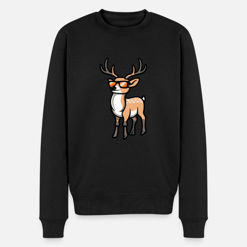 Hirsch Cool Tier - Männer Premium Bio Pullover - Schwarz