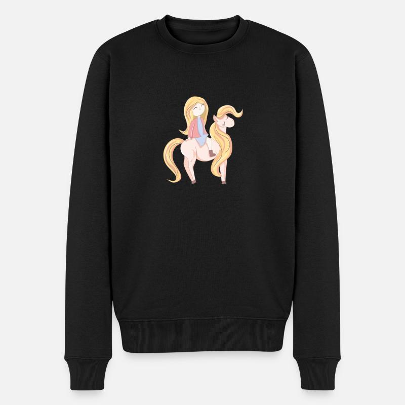 Pony Mädchen - Männer Premium Bio Pullover - Schwarz