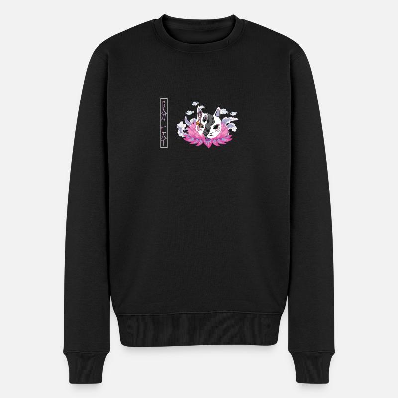 japanische böse katze - Männer Premium Bio Pullover - Schwarz