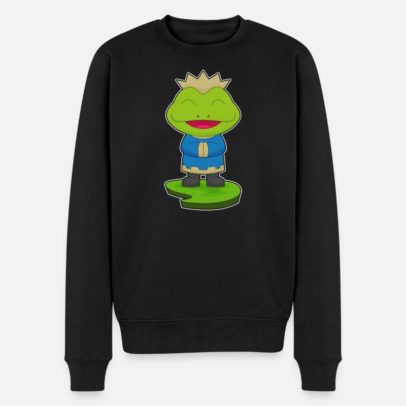Frosch Krone - Männer Premium Bio Pullover - Schwarz