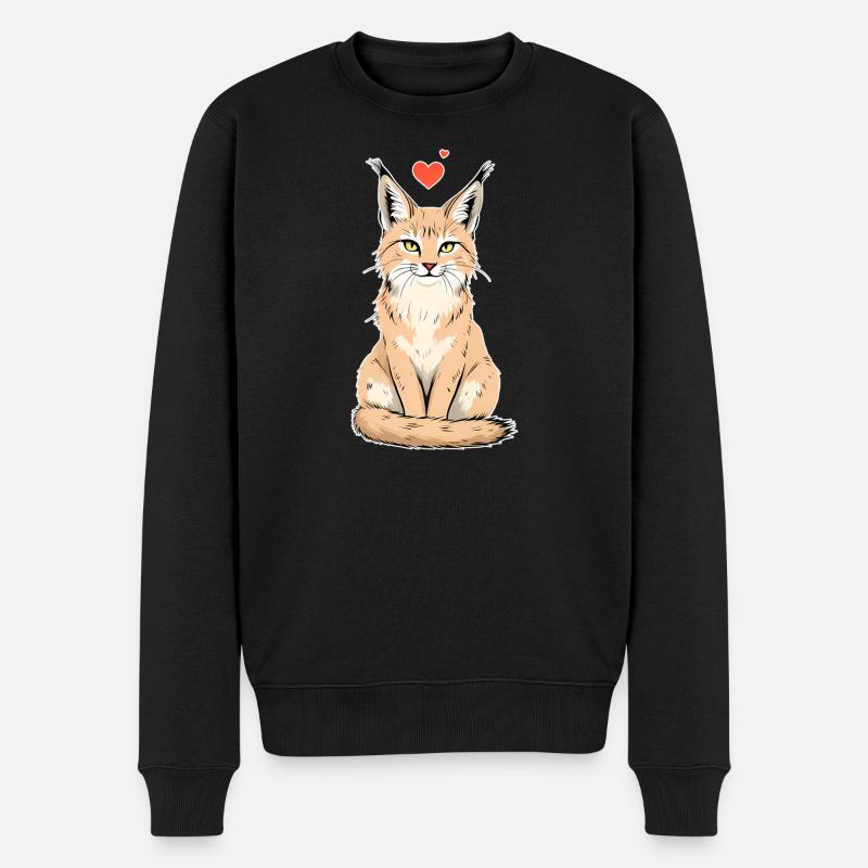 Luchs mit Herz – Wild & Liebevoll - Männer Premium Bio Pullover - Schwarz