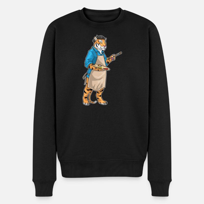 Tiger Maler Pinsel Malen - Männer Premium Bio Pullover - Schwarz