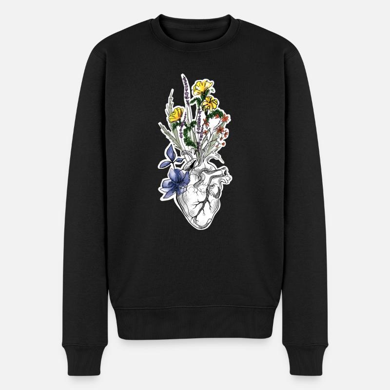 Un cœur plein de fleurs - Pull Premium bio Homme - noir