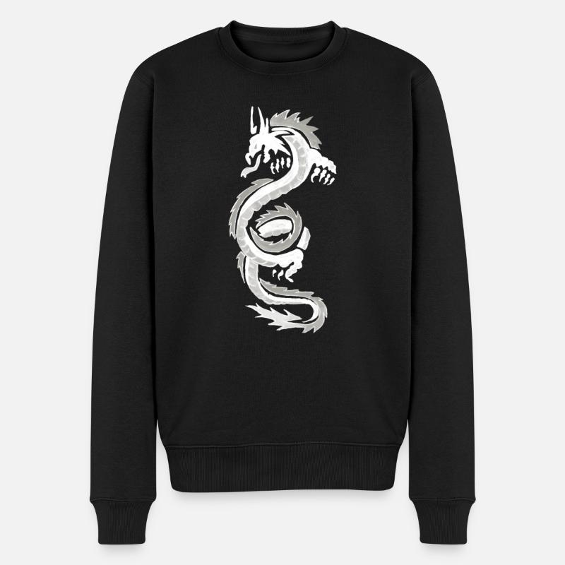 Weißer und grauer Drache - Männer Premium Bio Pullover - Schwarz