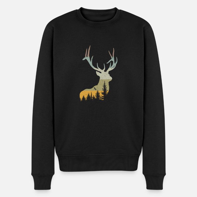 Hirsch - Männer Premium Bio Pullover - Schwarz