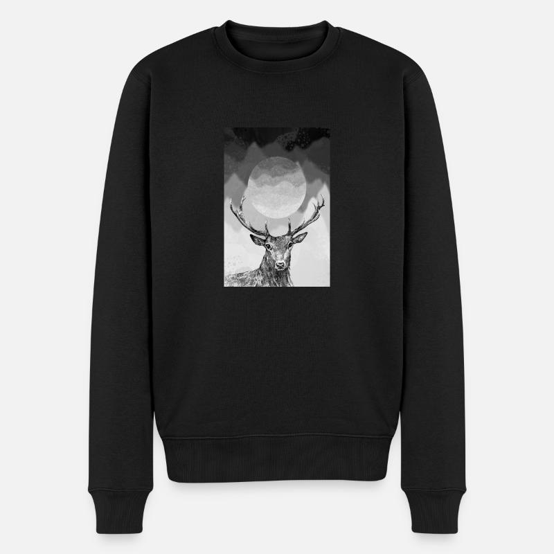 Hirsch - Männer Premium Bio Pullover - Schwarz