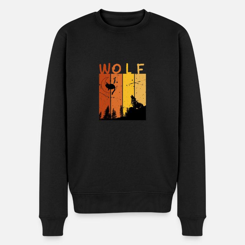 Retro-Wolf - Männer Premium Bio Pullover - Schwarz
