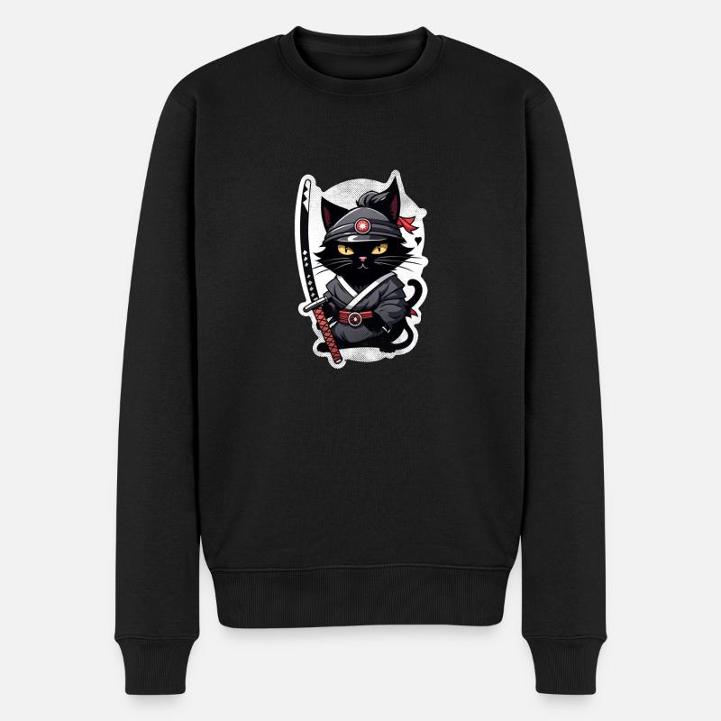 chat ninja - chaton samourai - Pull Premium bio Homme - noir