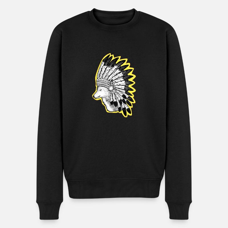 Wolf - Männer Premium Bio Pullover - Schwarz