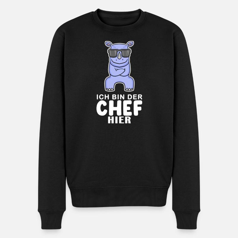 Chef Spruch mit Nashorn Motiv - Männer Premium Bio Pullover - Schwarz