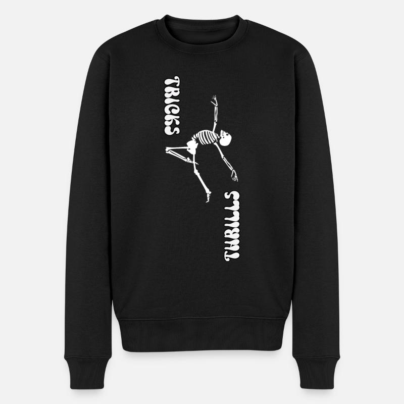 TRICKS ODER NERVENKITZEL, HALLOWEEN-SKELETTTANZ - Männer Premium Bio Pullover - Schwarz