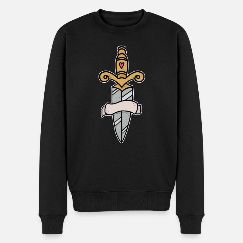 Traditionnelle couteau à épée tatouage avec bannière - Pull Premium bio Homme - noir