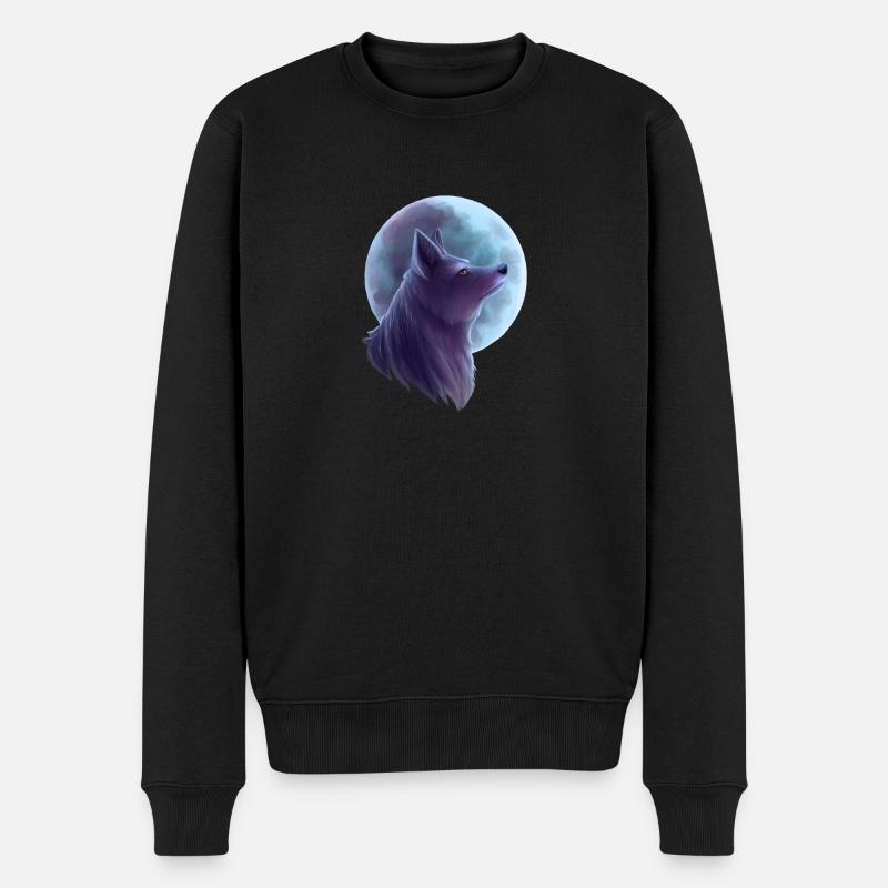 Wolf vor Silber Mond - Männer Premium Bio Pullover - Schwarz