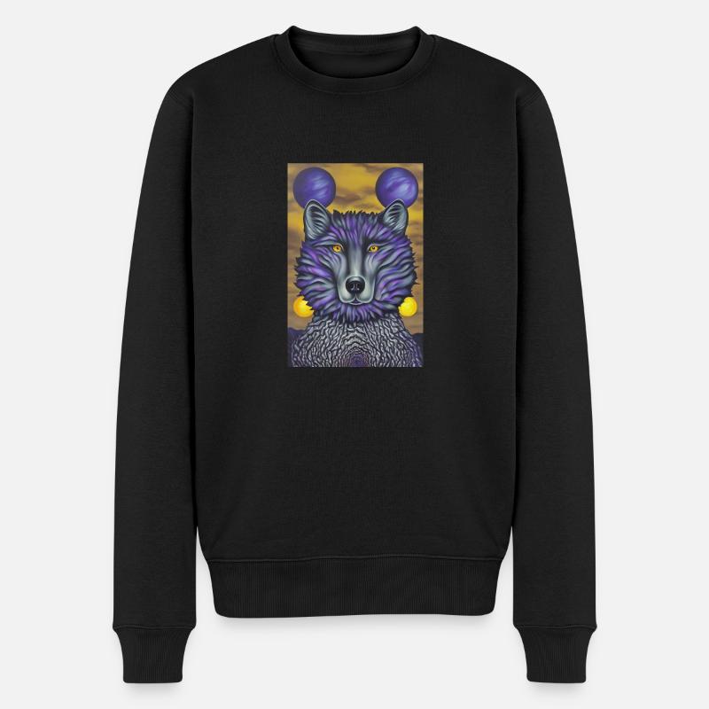 Wolf mit Mond - Männer Premium Bio Pullover - Schwarz