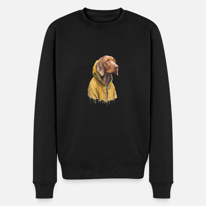 Magyar Vizsla Hund im gelben Regenmantel - Männer Premium Bio Pullover - Schwarz