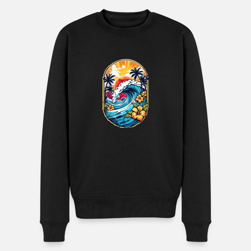 Surf Wave & Hawaii - Männer Premium Bio Pullover - Schwarz