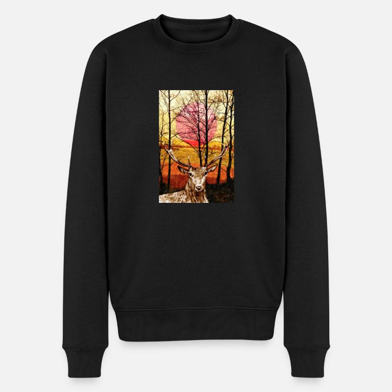 Hirsch - Männer Premium Bio Pullover - Schwarz