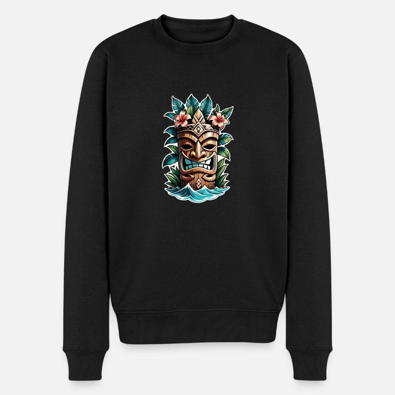 Tiki Beach - Polynesien Statue - Männer Premium Bio Pullover - Schwarz