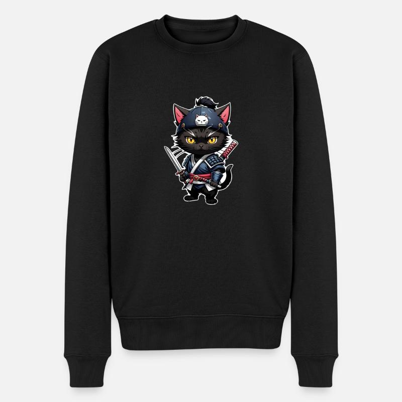 chat ninja - chaton samourai - Pull Premium bio Homme - noir