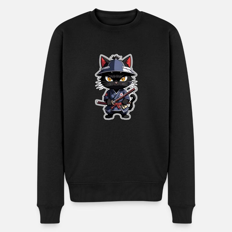 chat ninja - chaton samourai - Pull Premium bio Homme - noir