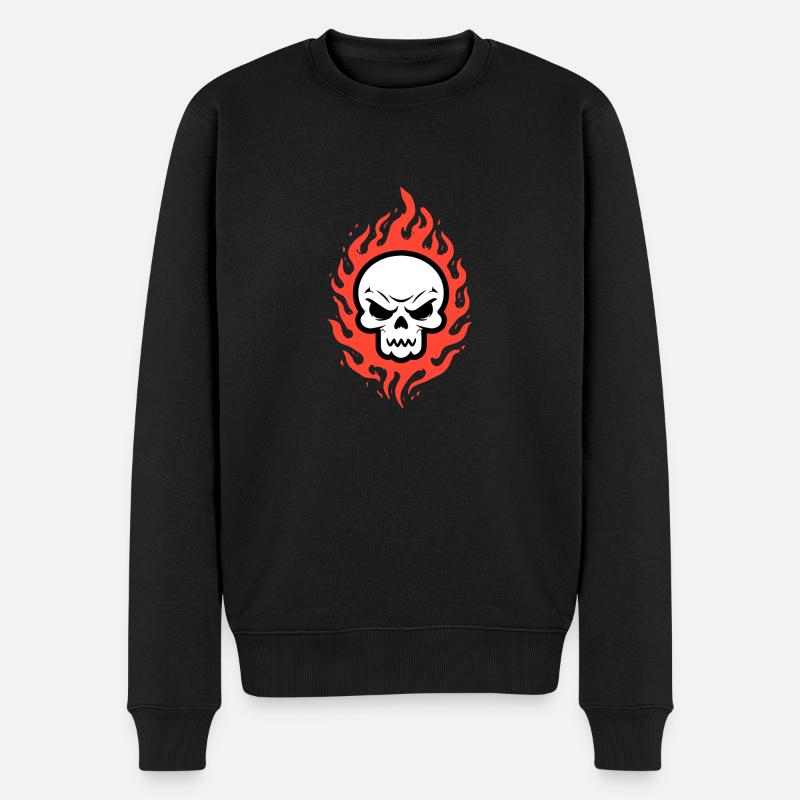 Totenkopf in Flammen - Männer Premium Bio Pullover - Schwarz