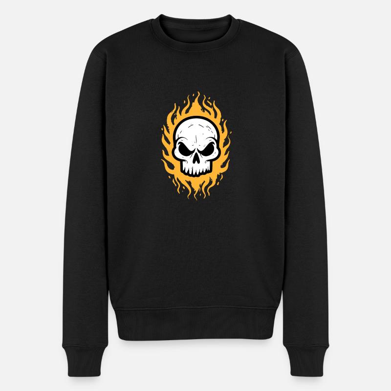 Flammen Totenkopf - Männer Premium Bio Pullover - Schwarz