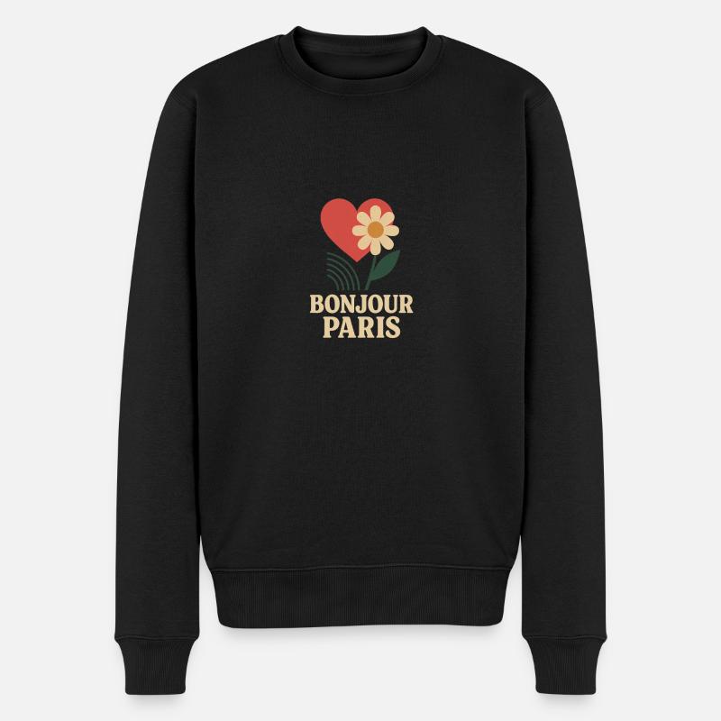 Bonjour Paris – Retro Herz & Blume Design - Männer Premium Bio Pullover - Schwarz