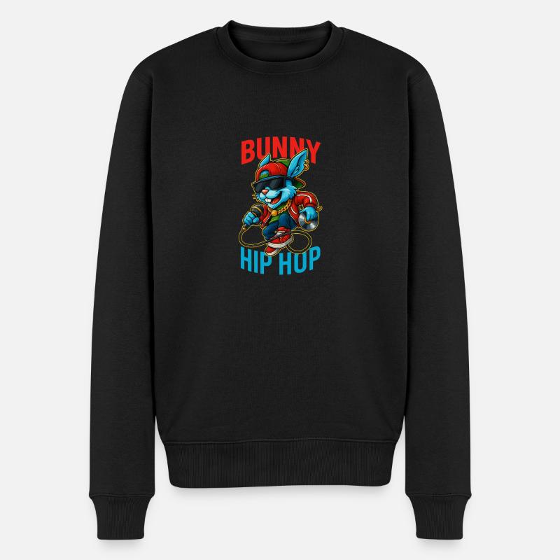 Cooler Hip Hop Bunny DJ Rap Stil - Männer Premium Bio Pullover - Schwarz