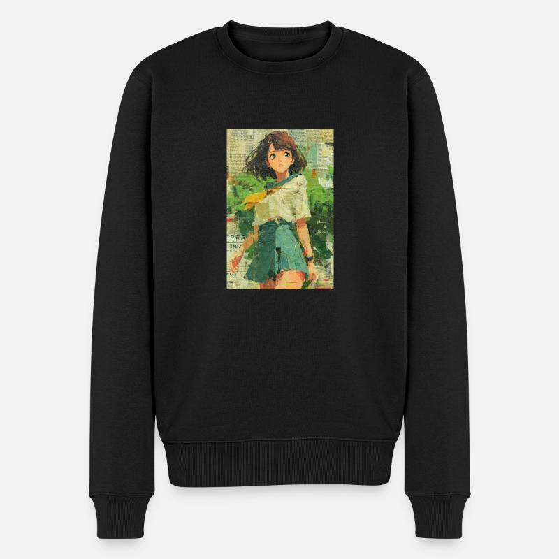 Texturierte Anime Mädchen Collage Kunst - Männer Premium Bio Pullover - Schwarz