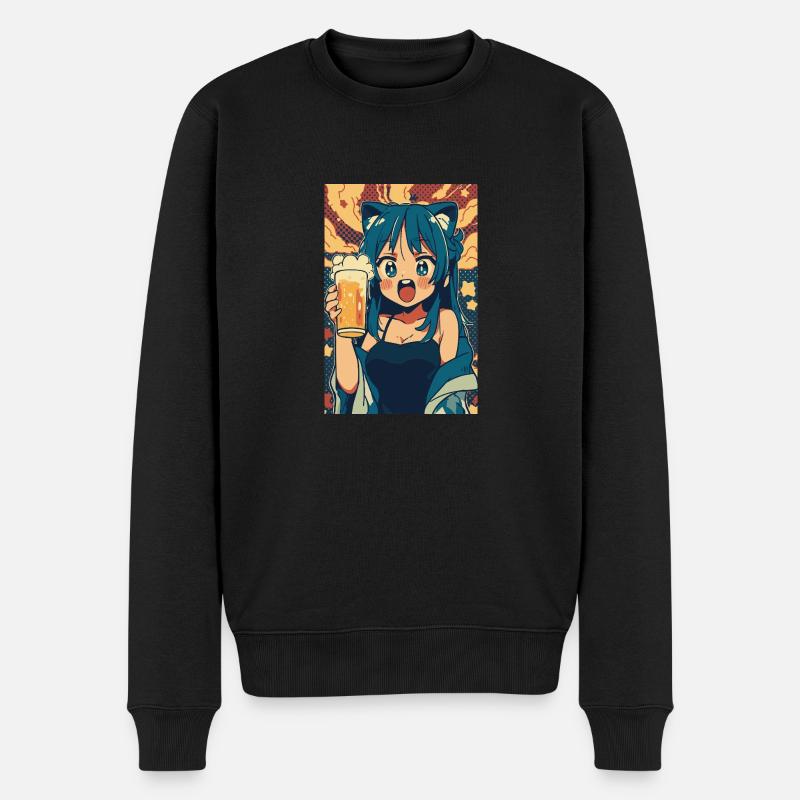 Prost! Anime Mädchen mit Bier - Männer Premium Bio Pullover - Schwarz