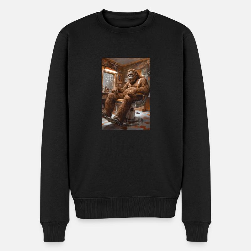 Sasquatch im Barber Shop - Männer Premium Bio Pullover - Schwarz
