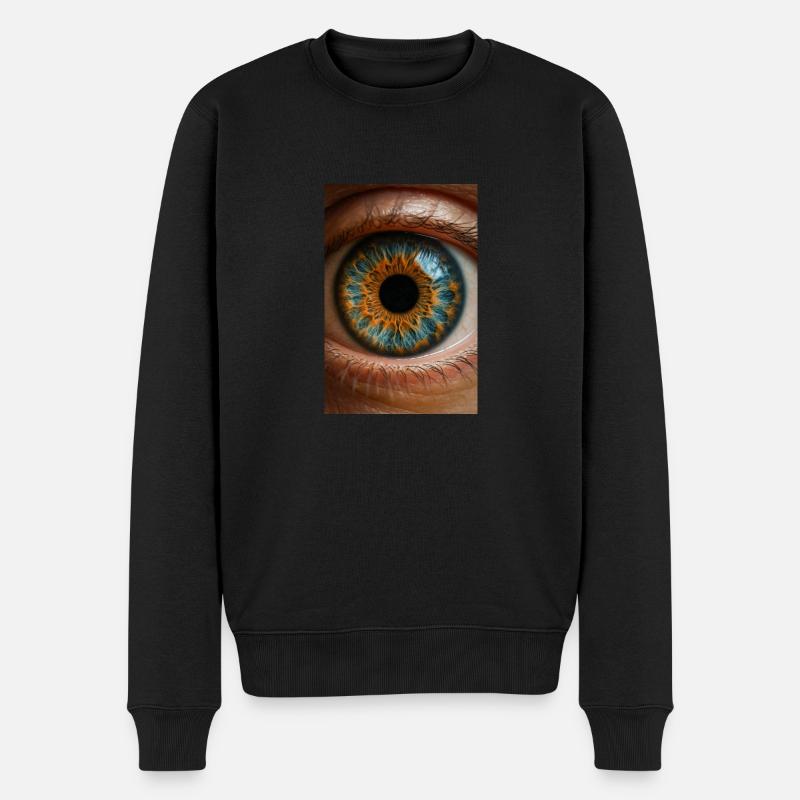 Feurige blaue Iris Nahaufnahme - Männer Premium Bio Pullover - Schwarz