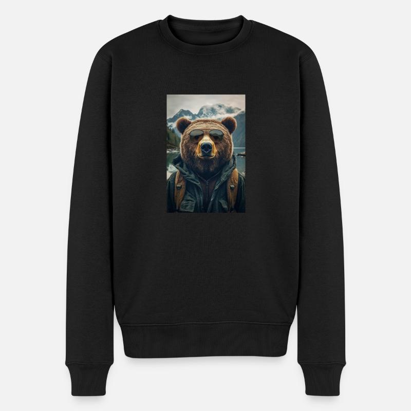 Cooler Wanderbär Entdecker - Männer Premium Bio Pullover - Schwarz
