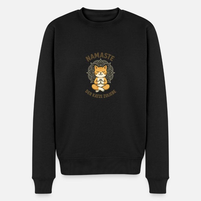 Namaste Der Katze Zuliebe Weltkatzentag Meditation - Männer Premium Bio Pullover - Schwarz